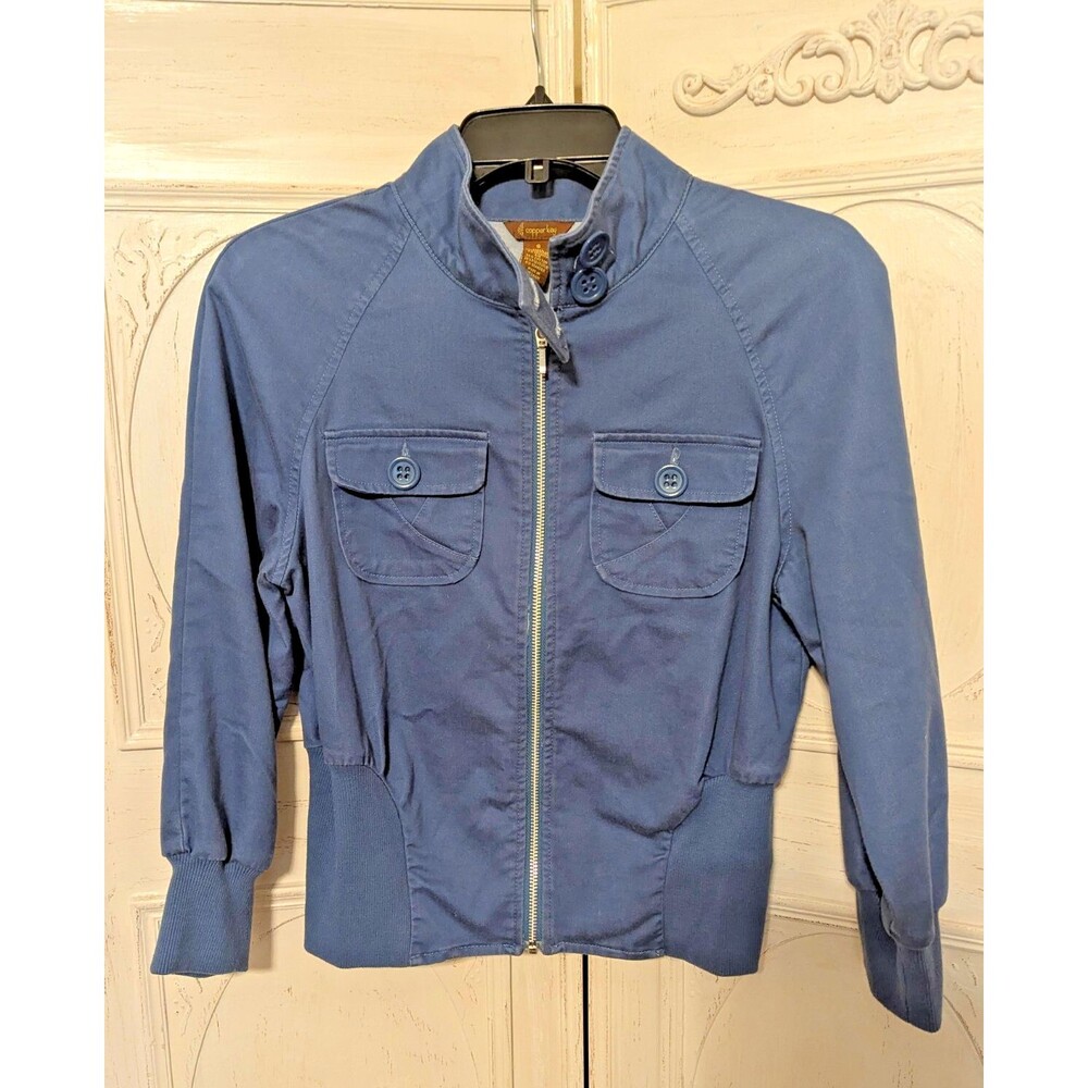 Copper Key Cropped Blue Cotton Jacket Womens Size Small Fitted